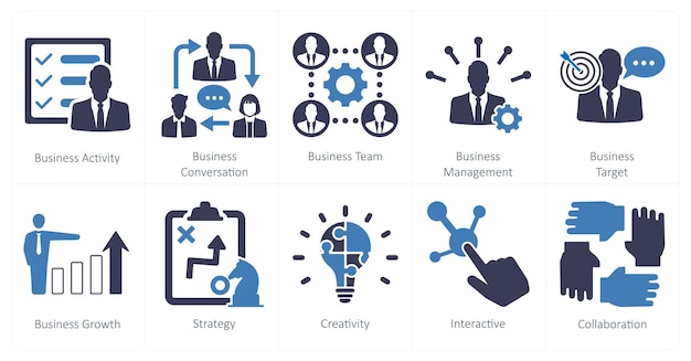 Un conjunto de 10 íconos de mezcla como actividad de negocios conversación de negocios equipo de negocios