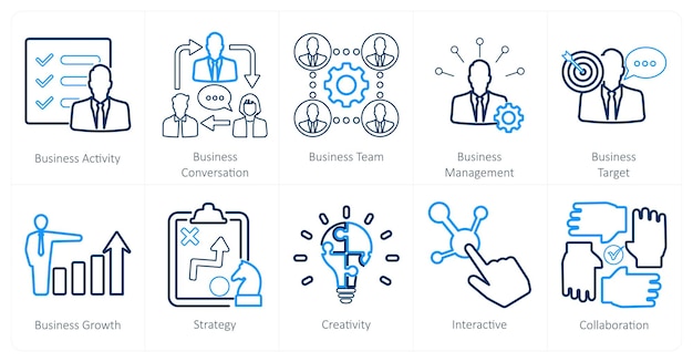 Un conjunto de 10 íconos de mezcla como actividad de negocios conversación de negocios equipo de negocios