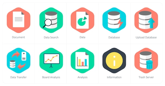 Un conjunto de 10 íconos de mezcla como base de datos de búsqueda de datos de documentos
