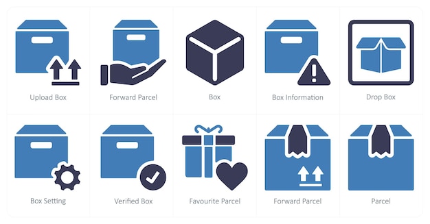 Un conjunto de 10 íconos de mezcla como caja de carga hacia adelante caja de paquetes