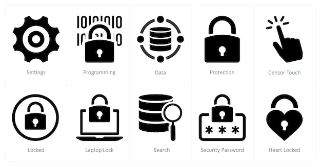 Un conjunto de 10 iconos de mezcla como configuraciones de programación de datos