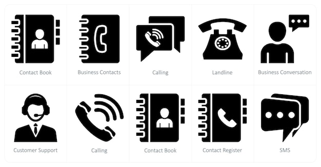 Un conjunto de 10 íconos de mezcla como contactos libro contactos de negocios que llaman