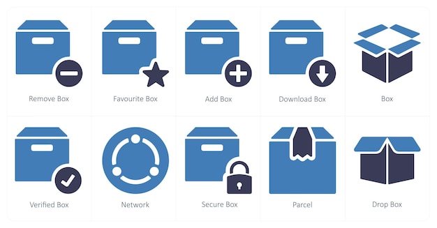 Un conjunto de 10 iconos de mezcla como eliminar la caja caja favorita añadir caja