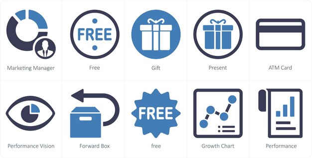 Un conjunto de 10 íconos de mezcla como gerente de marketing regalo gratis