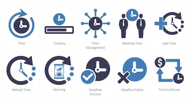 Un conjunto de 10 iconos de mezcla como gestión de tiempo en la línea de tiempo