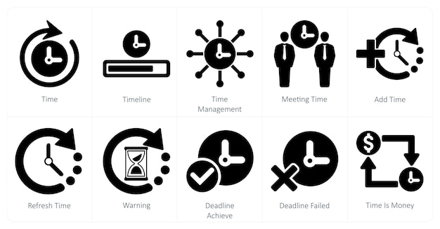 Un conjunto de 10 iconos de mezcla como gestión de tiempo en la línea de tiempo