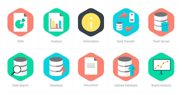 Un conjunto de 10 iconos de mezcla como información de análisis de datos