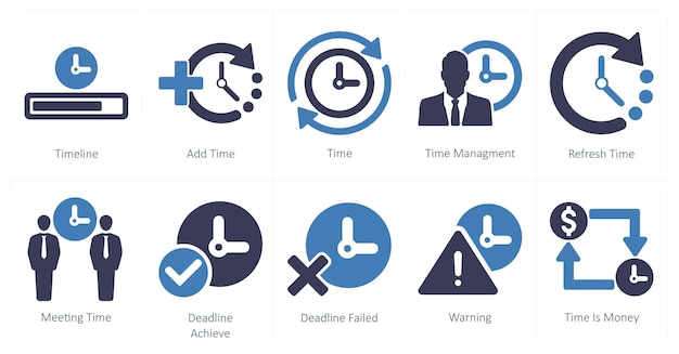 Un conjunto de 10 iconos de mezcla como línea de tiempo añadir tiempo tiempo