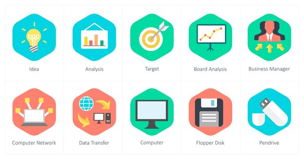 Un conjunto de 10 iconos de mezcla como objetivo de análisis de ideas