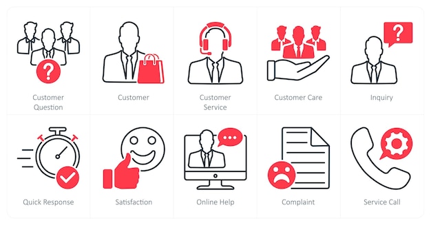 Un conjunto de 10 íconos de mezcla como pregunta del cliente servicio al cliente