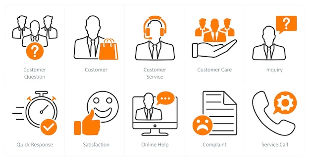 Un conjunto de 10 íconos de mezcla como pregunta del cliente servicio al cliente