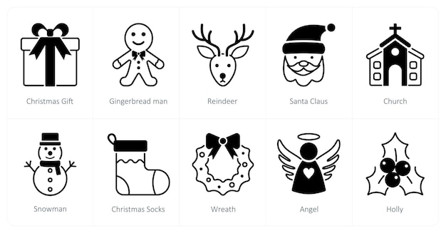 Un conjunto de 10 iconos de Navidad como regalo de Navidad pan de jengibre hombre reno