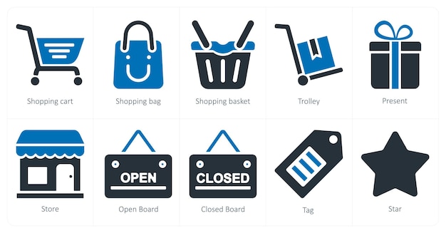 Un conjunto de 10 iconos de negocios como cesta de compras bolsa de compras cesta de compras