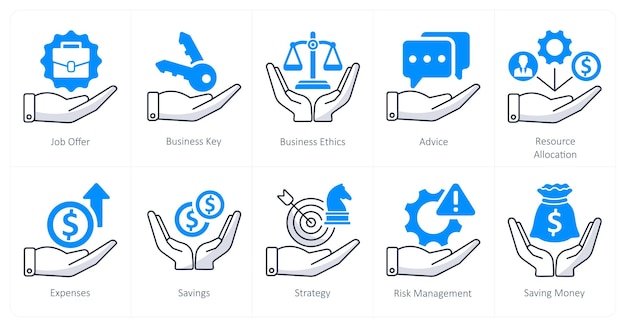 Un conjunto de 10 íconos de negocios como oferta de trabajo clave de negocios ética de negocios