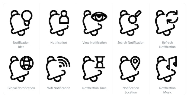 Un conjunto de 10 iconos de notificación como notificación idea notificación vista notificación