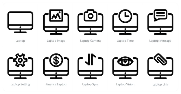 Un conjunto de 10 iconos de portátiles como la imagen de la cámara portátil