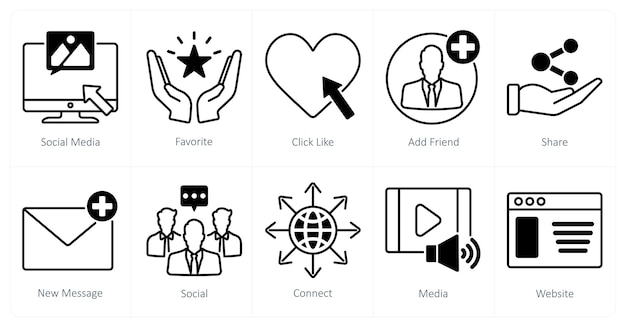 Un conjunto de 10 iconos de redes sociales como click favorito de las redes sociales como