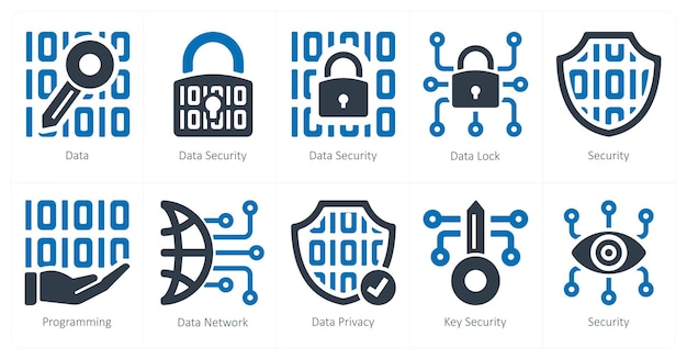 Un conjunto de 10 iconos de seguridad como bloqueo de datos de seguridad de datos