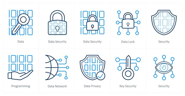 Un conjunto de 10 iconos de seguridad como bloqueo de datos de seguridad de datos