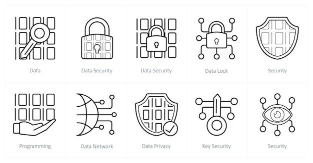 Un conjunto de 10 iconos de seguridad como bloqueo de datos de seguridad de datos