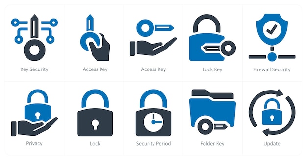 Un conjunto de 10 iconos de seguridad como clave de acceso de seguridad clave de bloqueo