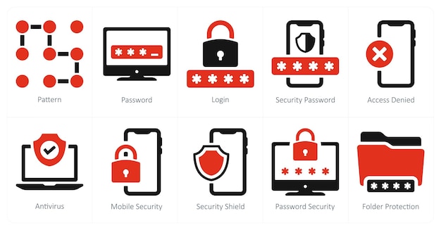 Un conjunto de 10 iconos de seguridad como patrón de contraseña de inicio de sesión