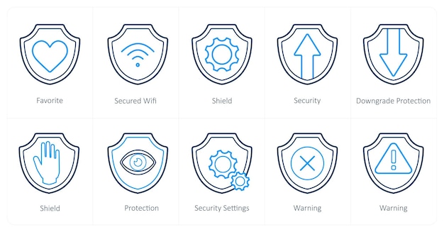 Un conjunto de 10 iconos de seguridad como seguridad de escudo wifi protegido favorito