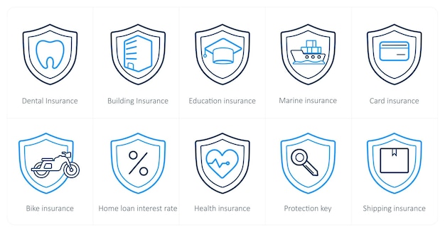 Un conjunto de 10 iconos de seguro como seguro dental seguro de edificio seguro de educación