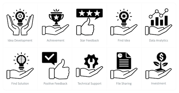 Un conjunto de 10 iconos de SEO como idea desarrollo logro retroalimentación estrella