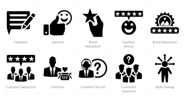 Un conjunto de 10 iconos de servicio al cliente como retroalimentación satisfecha reputación de la marca excelente servicio