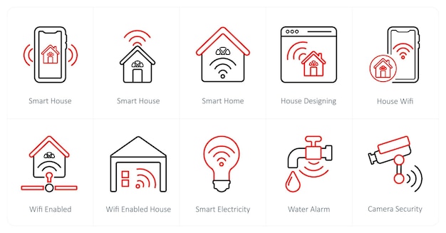 Un conjunto de 10 íconos de Smart Home como diseño de casas inteligentes
