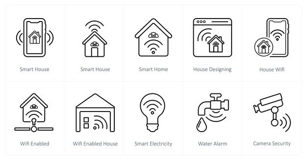 Un conjunto de 10 íconos de Smart Home como diseño de casas inteligentes