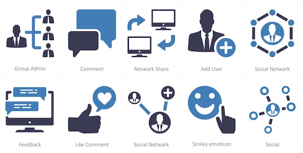 Un conjunto de 10 iconos sociales como perfil de usuario de redes sociales video social