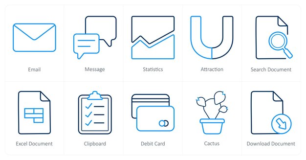 Un conjunto de 10 iconos UI como estadísticas de mensajes de correo electrónico