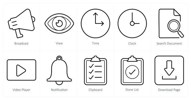 Un conjunto de 10 íconos ui como tiempo de visualización de transmisión