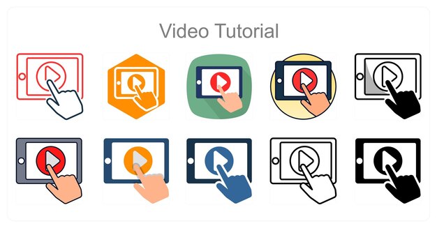 Un conjunto de 10 íconos de video tutoriales como aprendizaje de video Tutoriales