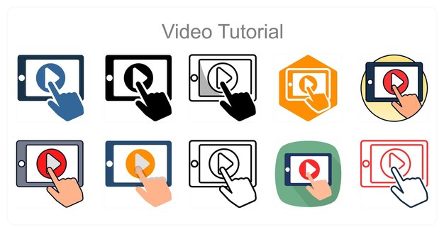 Un conjunto de 10 íconos de video tutoriales como aprendizaje de video Tutoriales