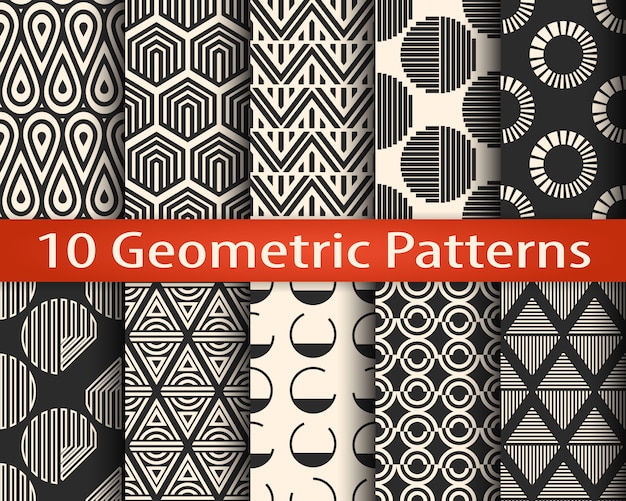 Vector conjunto de 10 patrones geométricos sin fisuras