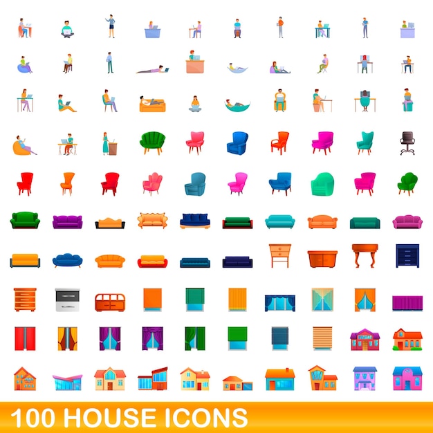 Conjunto de 100 iconos de casa. ilustración de dibujos animados de 100 iconos de casa conjunto aislado sobre fondo blanco