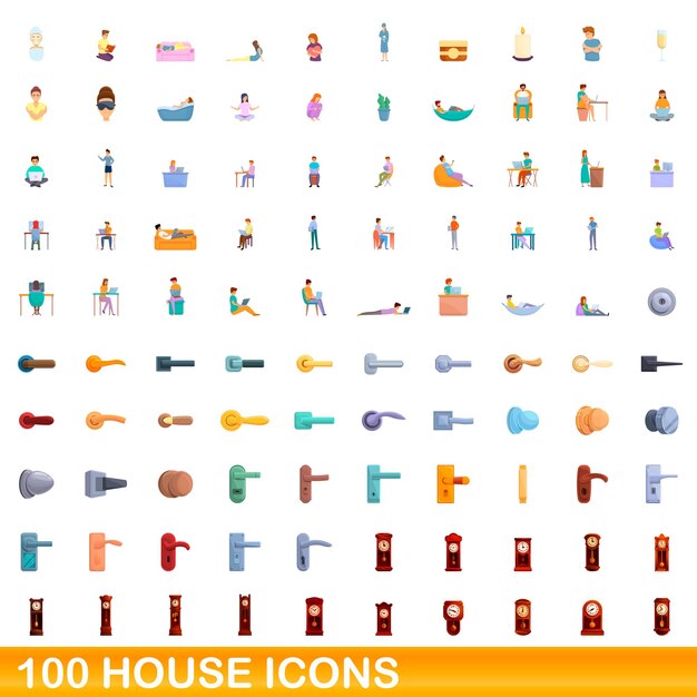 Conjunto de 100 iconos de casa. Ilustración de dibujos animados de 100 iconos de casa conjunto de vectores aislado sobre fondo blanco