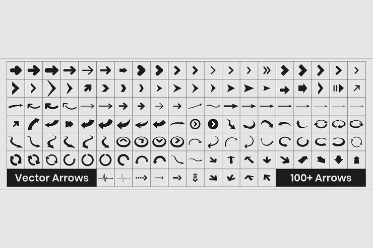 Vector conjunto de 100 juegos de flechas 100 iconos negros icono de flecha colección de vectores de flecha cursor sim moderno