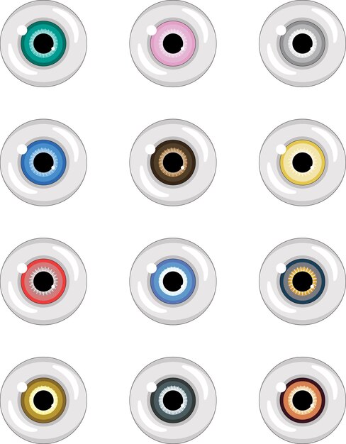 conjunto, de, 12, caricatura, colorido, eyeballs, vector