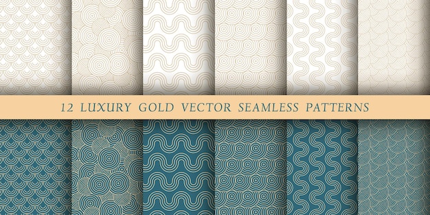 Conjunto de 12 lujosos patrones vectoriales de estilo japonés Patrones geométricos sobre un fondo blanco y esmeralda Ilustraciones modernas para fondos de pantalla volantes portadas pancartas adornos minimalistas