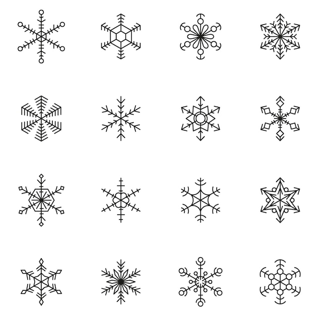 Conjunto de 16 copos de nieve de geometría de silueta diferente