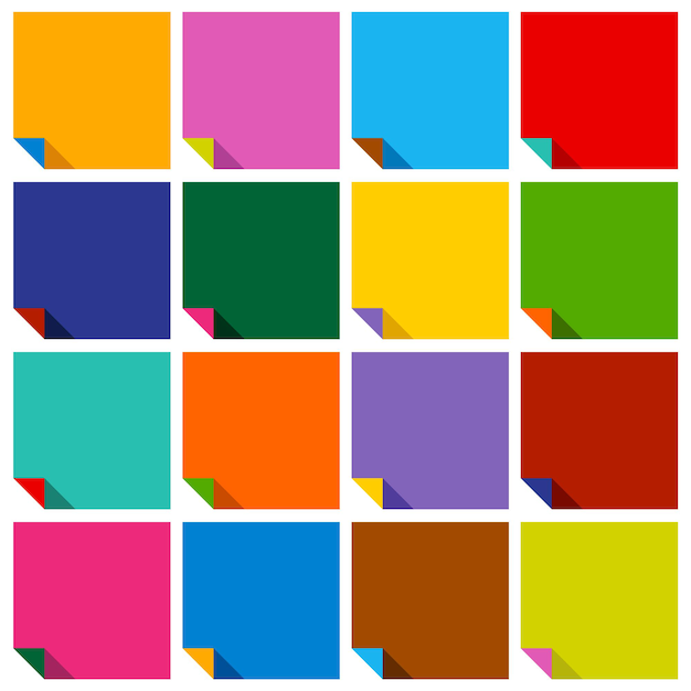 Vector conjunto de 16 cuadrados de colores en blanco