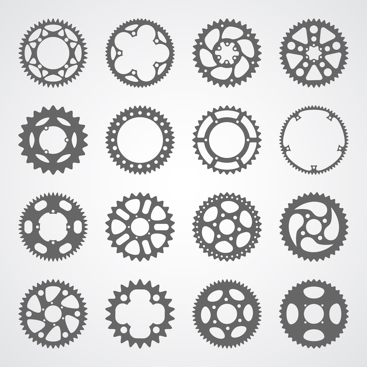 Vector conjunto de 16 engranajes y engranajes aislados
