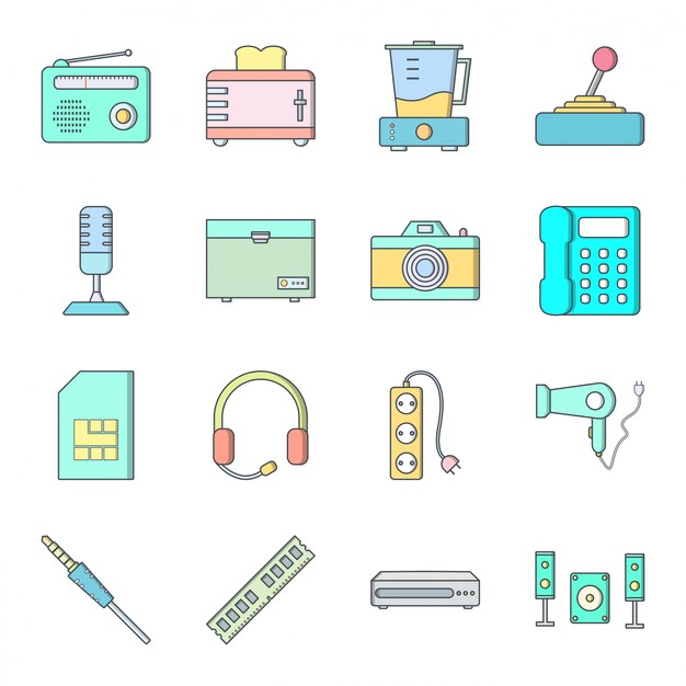 Conjunto de 16 iconos de dispositivos electrónicos para uso personal y comercial