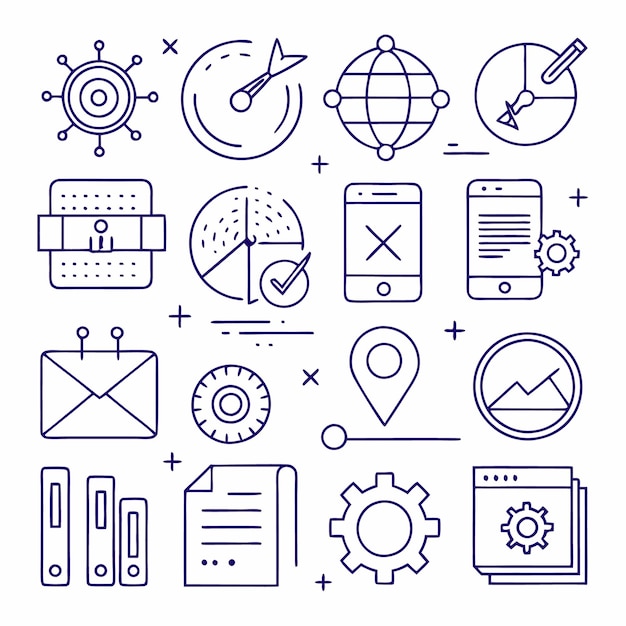 Conjunto de 16 iconos de esquema de desarrollo web
