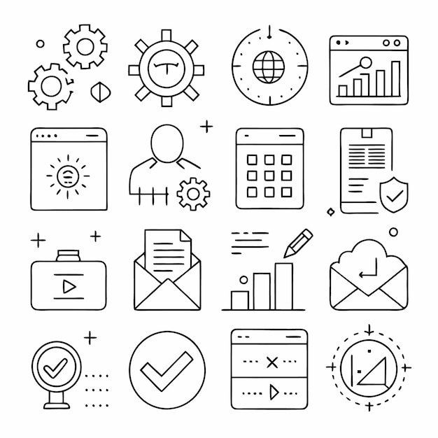 Conjunto de 16 iconos de línea relacionados con Internet y diseño web