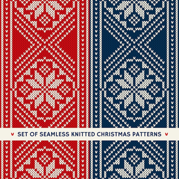 Conjunto de 2 patrones de tejer sin costuras de vacaciones de invierno. Adornos de navidad y año nuevo